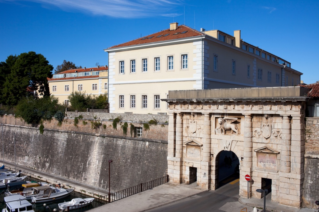 The Land Gate to the Old City of Zadar, Croatia, erected in 1543, Renaissance style with the Venetian winged lion over its arch.